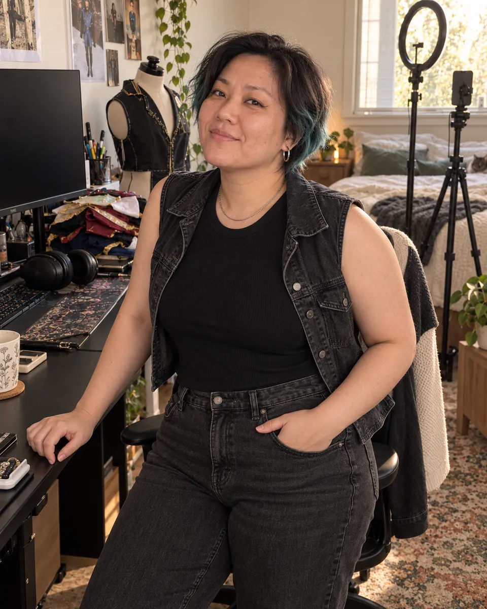Alex Park, 38, in a casual bedroom recording setup.